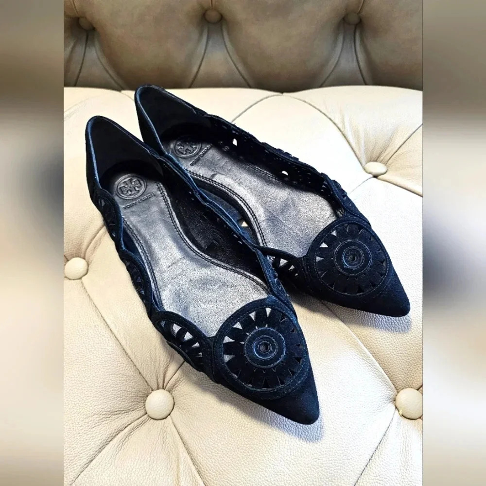 Tory Burch Black Flats with Cutout Design